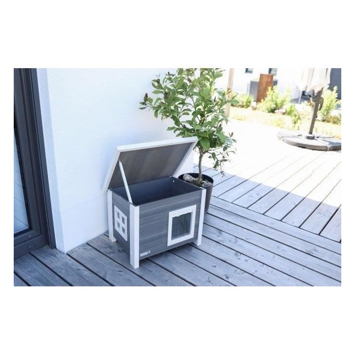 Maison extérieure pour chat en composite, matériau durable - KERBL - ECO Eli - Gris / Blanc - 57 x 45 x 43 cm Maison extérieure pour chat en composite, matériau durable - KERBL - ECO Eli - Gris / Blanc - 57 x 45 x 43 cm