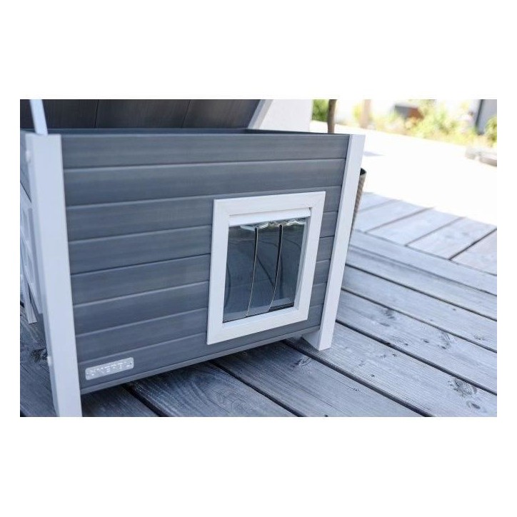 Maison extérieure pour chat en composite, matériau durable - KERBL - ECO Eli - Gris / Blanc - 57 x 45 x 43 cm Maison extérieure pour chat en composite, matériau durable - KERBL - ECO Eli - Gris / Blanc - 57 x 45 x 43 cm
