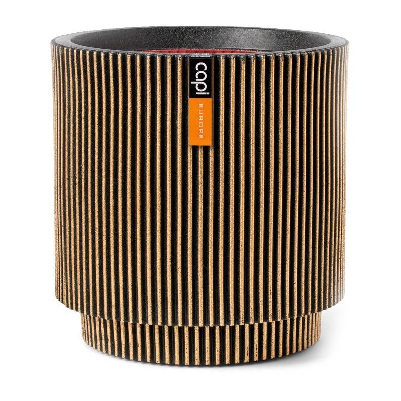 Vase cylindre - CAPI EUROPE - Groove NL - 36 x 38 cm - Noir/or