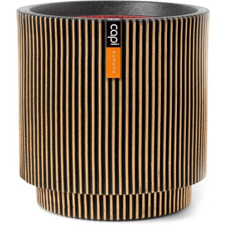 Vase cylindre - CAPI EUROPE - Groove NL - 36 x 38 cm - Noir/or