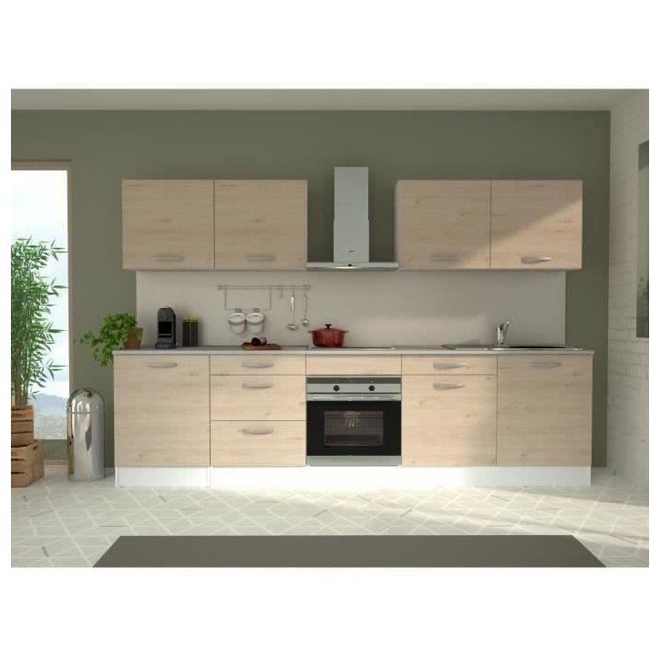 Cuisine complete OSLO - L 300 cm - Décor chene - Plan de travail inclus
