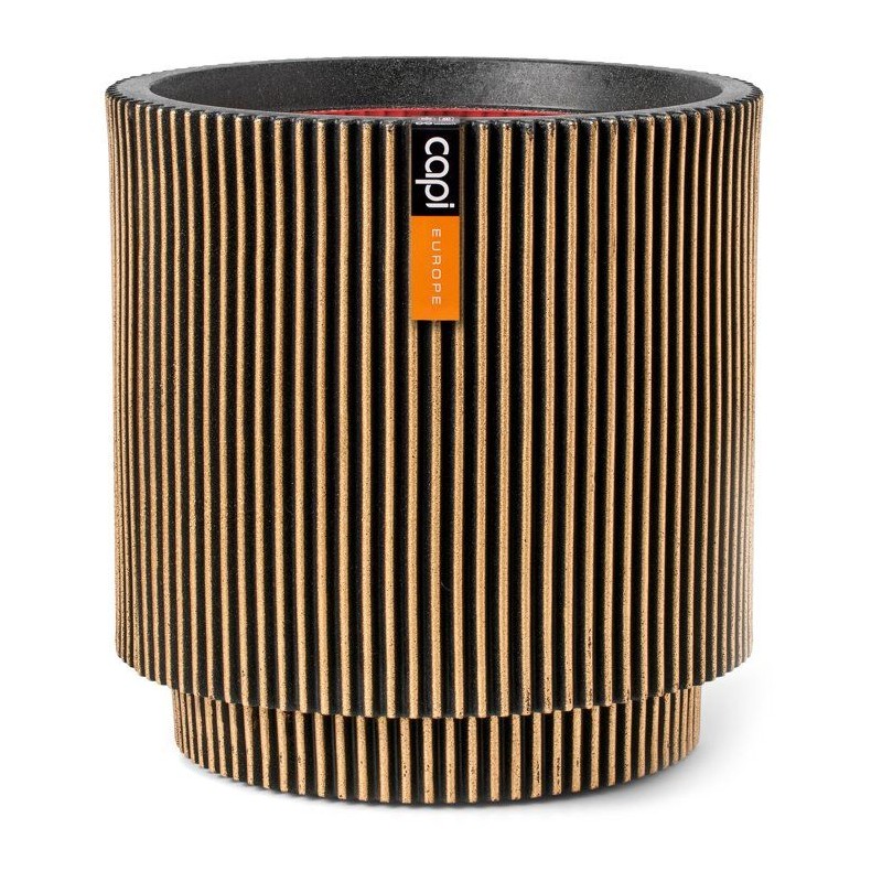Vase cylindre - CAPI EUROPE - Groove NL - 44 x 46 cm - Noir/or