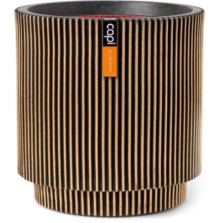 Vase cylindre - CAPI EUROPE - Groove NL - 44 x 46 cm - Noir/or