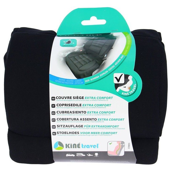 Couvre-siege - KINE TRAVEL - Confort intégral - Noir - Compatible airbags - Mousse haute qualité Couvre-siege - KINE TRAVEL - Confort intégral - Noir - Compatible airbags - Mousse haute qualité