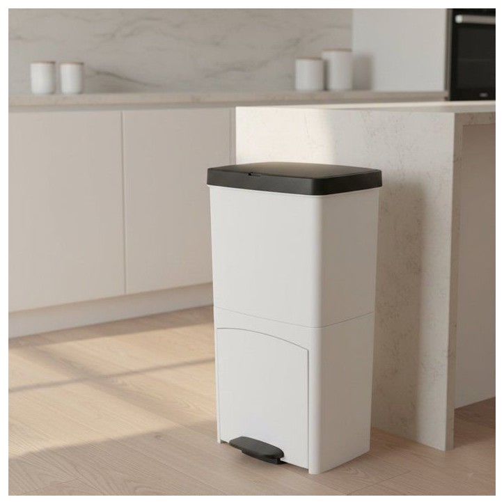 Poubelle de cuisine tri sélectif 70L - PICEA - Double compartiment vertical - Blanc - KITCHEN MOVE Poubelle de cuisine tri sélectif 70L - PICEA - Double compartiment vertical - Blanc - KITCHEN MOVE