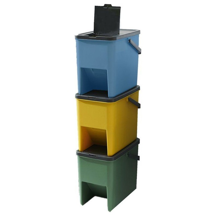 Lot de 3 Poubelles de Tri Empilables en Plastique BERGEN - 20L - Coloris Jaune, Vert & Bleu - KITCHEN MOVE Lot de 3 Poubelles de Tri Empilables en Plastique BERGEN - 20L - Coloris Jaune, Vert & Bleu - KITCHEN MOVE