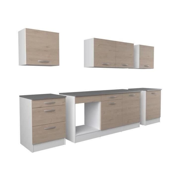 Cuisine complete OSLO - L 300 cm - Décor chene - Plan de travail inclus