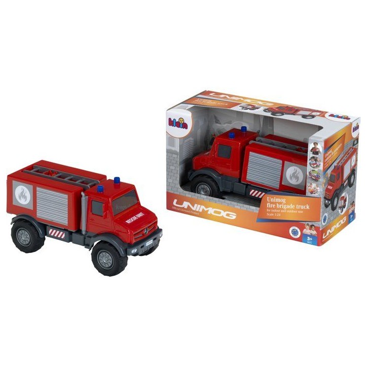 Camion de pompier tout-terrain - KLEIN - 3600 - Mercedes Unimog - Roues souples et hayon arriere ouvrable - Échelle 1:24 - Des Camion de pompier tout-terrain - KLEIN - 3600 - Mercedes Unimog - Roues souples et hayon arriere ouvrable - Échelle 1:24 - Des