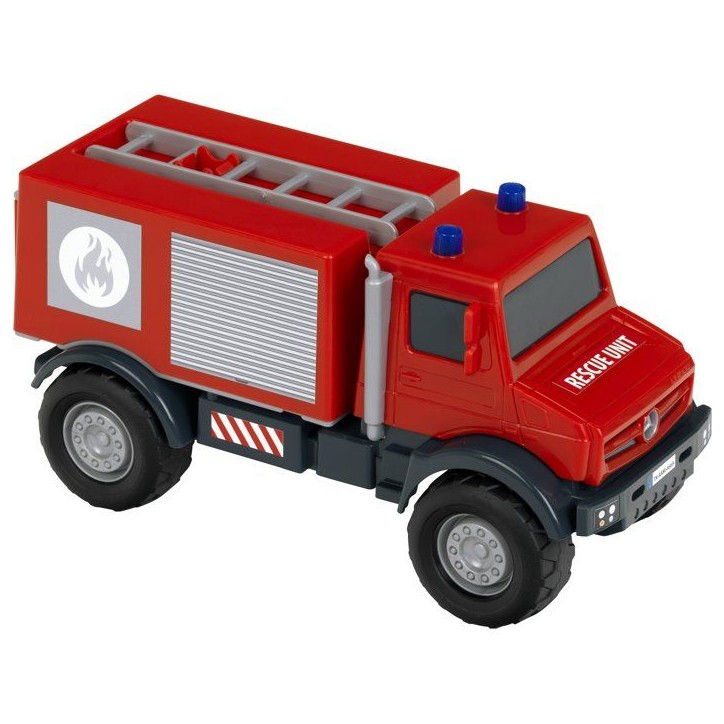 Camion de pompier tout-terrain - KLEIN - 3600 - Mercedes Unimog - Roues souples et hayon arriere ouvrable - Échelle 1:24 - Des Camion de pompier tout-terrain - KLEIN - 3600 - Mercedes Unimog - Roues souples et hayon arriere ouvrable - Échelle 1:24 - Des