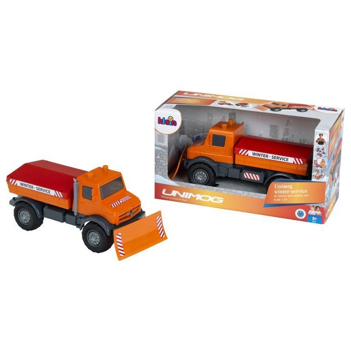 Camion chasse-neige saleur - KLEIN - 3801 - Mercedes Unimog - Roues souples et benne basculante - Échelle 1:24 - Des 3 ans