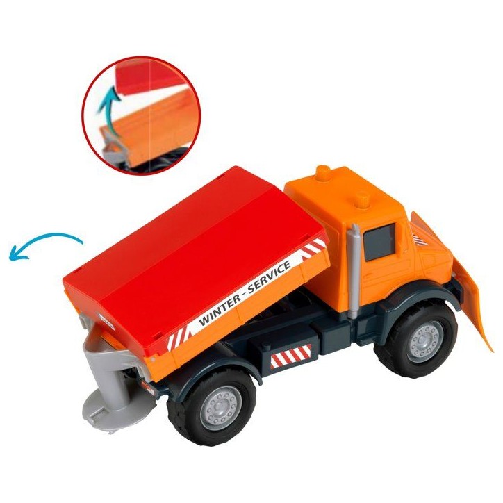 Camion chasse-neige saleur - KLEIN - 3801 - Mercedes Unimog - Roues souples et benne basculante - Échelle 1:24 - Des 3 ans
