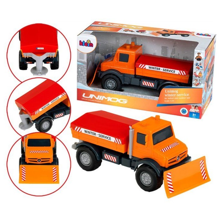 Camion chasse-neige saleur - KLEIN - 3801 - Mercedes Unimog - Roues souples et benne basculante - Échelle 1:24 - Des 3 ans