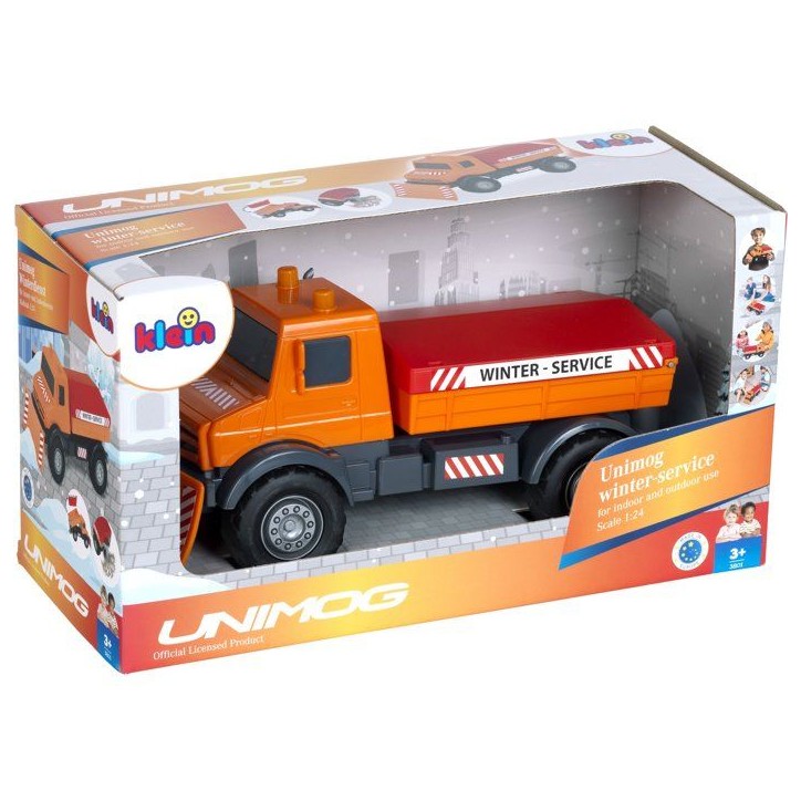 Camion chasse-neige saleur - KLEIN - 3801 - Mercedes Unimog - Roues souples et benne basculante - Échelle 1:24 - Des 3 ans