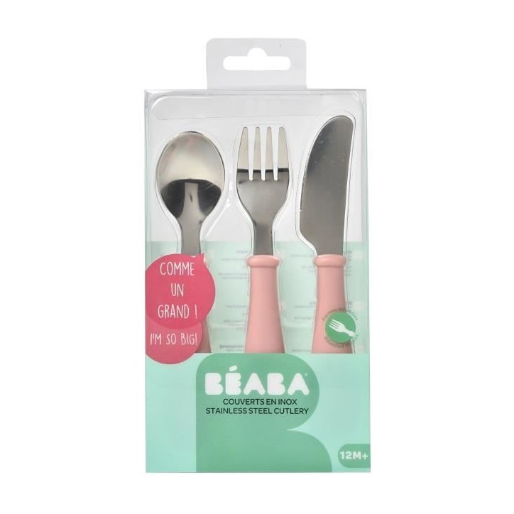 BEABA, Set de 3 couverts inox old pink BEABA, Set de 3 couverts inox old pink