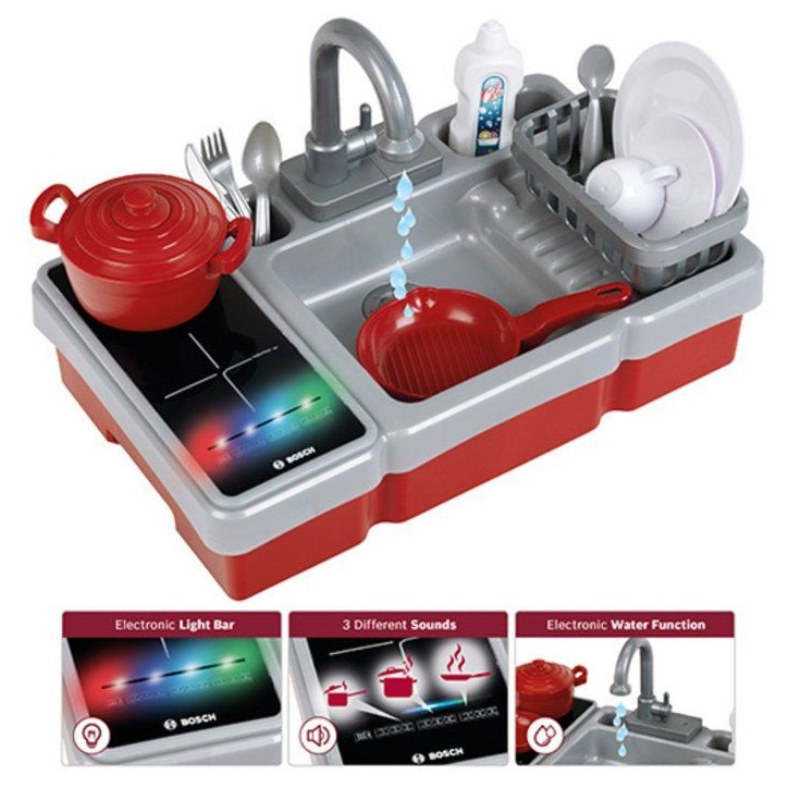 Evier de cuisine Bosch - KLEIN - 7110 - Plaque de cuisson électronique, robinet fonctionnel, accessoires - Des 3 ans Evier de cuisine Bosch - KLEIN - 7110 - Plaque de cuisson électronique, robinet fonctionnel, accessoires - Des 3 ans