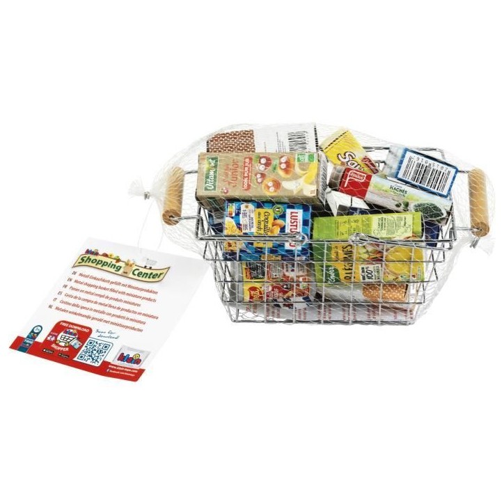 Jouet d'épicerie - KLEIN - Panier a provisions en métal garni de boîtes - Garni de boîtes d'aliments factices. Jouet d'épicerie - KLEIN - Panier a provisions en métal garni de boîtes - Garni de boîtes d'aliments factices.