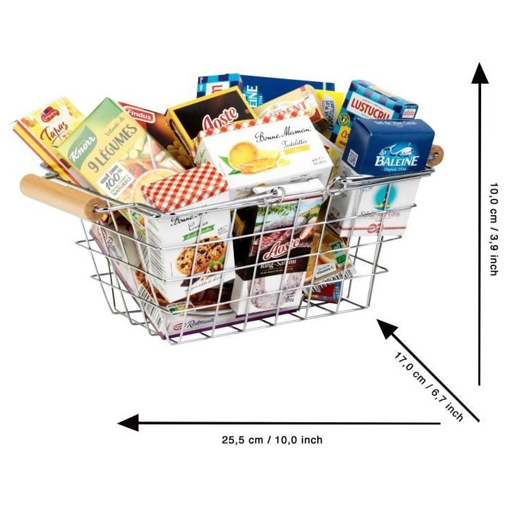 Jouet d'épicerie - KLEIN - Panier a provisions en métal garni de boîtes - Garni de boîtes d'aliments factices. Jouet d'épicerie - KLEIN - Panier a provisions en métal garni de boîtes - Garni de boîtes d'aliments factices.