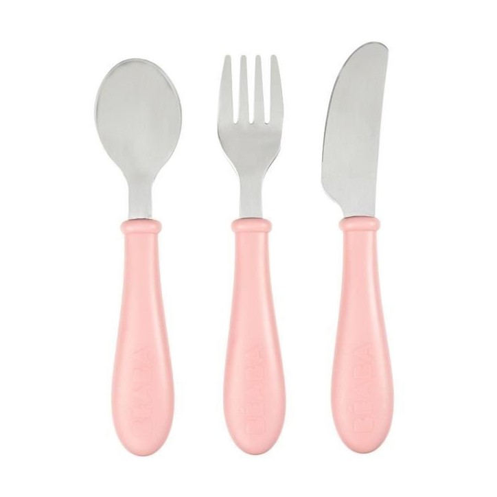 BEABA, Set de 3 couverts inox old pink BEABA, Set de 3 couverts inox old pink
