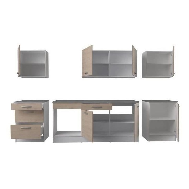 Cuisine complete OSLO - L 300 cm - Décor chene - Plan de travail inclus