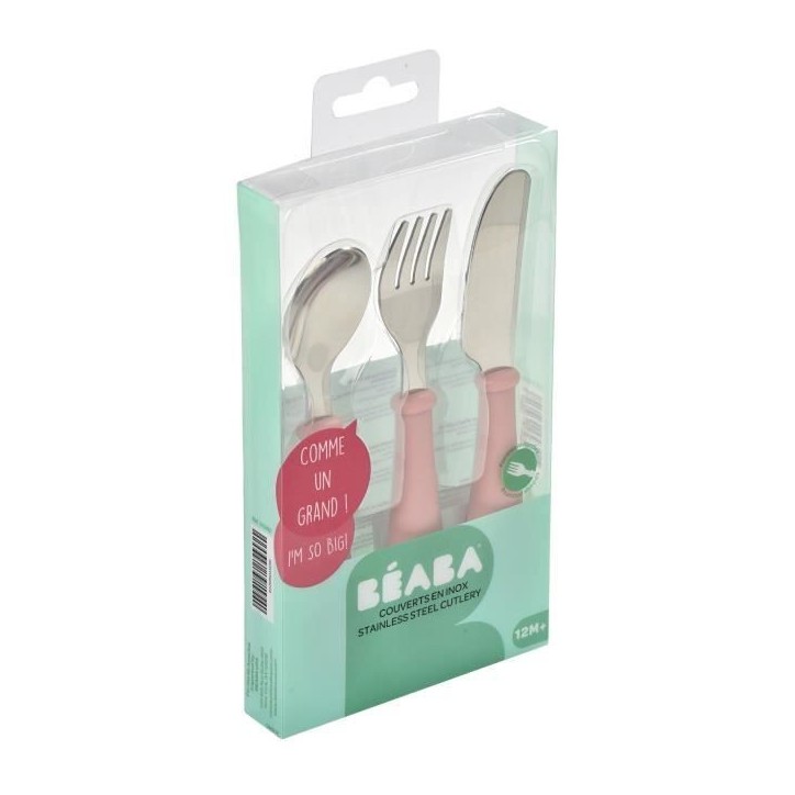 BEABA, Set de 3 couverts inox old pink BEABA, Set de 3 couverts inox old pink