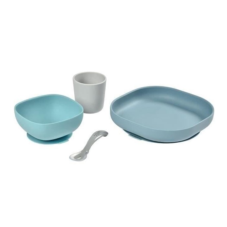 BEABA, Coffret repas Silicone Bébé, Avec Ventouse, Anti-dérapant, 4 Pieces, Assiette + Bol+ Verre + Cuillere, Jungle BEABA, Coffret repas Silicone Bébé, Avec Ventouse, Anti-dérapant, 4 Pieces, Assiette + Bol+ Verre + Cuillere, Jungle