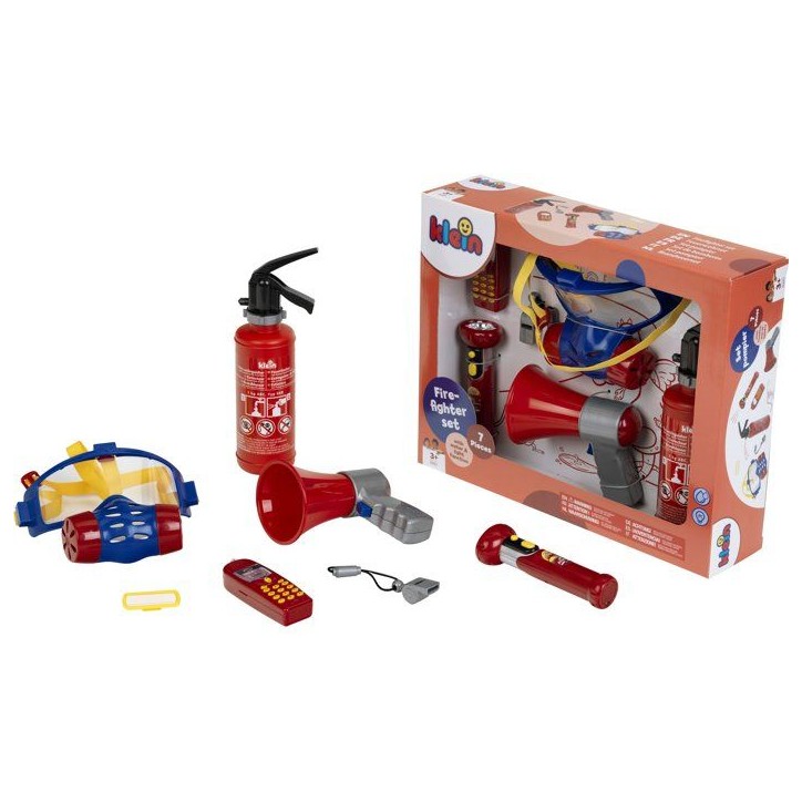 Set de pompier KLEIN avec masque a gaz et 7 pieces Set de pompier KLEIN avec masque a gaz et 7 pieces