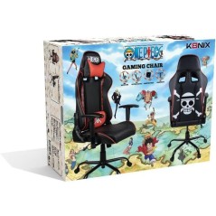 Chaise de bureau gaming - KONIX - One Piece - Inclinaison siege 150° - Cuir - Coussin lombaires et cervicaux réglable - Noir