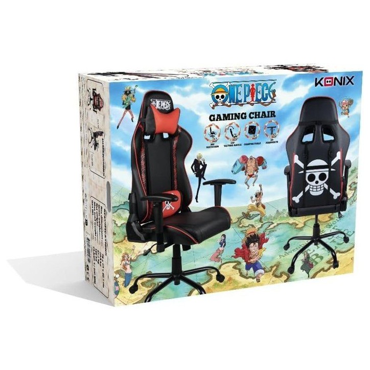 Chaise de bureau gaming - KONIX - One Piece - Inclinaison siege 150° - Cuir - Coussin lombaires et cervicaux réglable - Noir Chaise de bureau gaming - KONIX - One Piece - Inclinaison siege 150° - Cuir - Coussin lombaires et cervicaux réglable - Noir