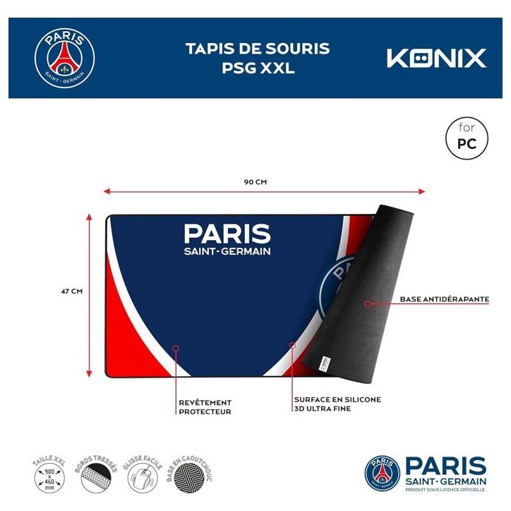 Tapis de souris gaming - KONIX - PSG - XXL 90 x 46 cm - Surface silicone 3D ultra fine - Base antidérapante en caoutchouc - Ble Tapis de souris gaming - KONIX - PSG - XXL 90 x 46 cm - Surface silicone 3D ultra fine - Base antidérapante en caoutchouc - Ble