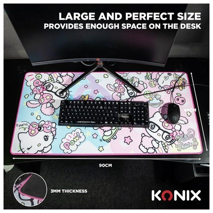 Tapis de souris gaming - KONIX - Hello Kitty - XXL 90 x 46 cm - Surface microfibre antidérapante - Caoutchouc Tapis de souris gaming - KONIX - Hello Kitty - XXL 90 x 46 cm - Surface microfibre antidérapante - Caoutchouc