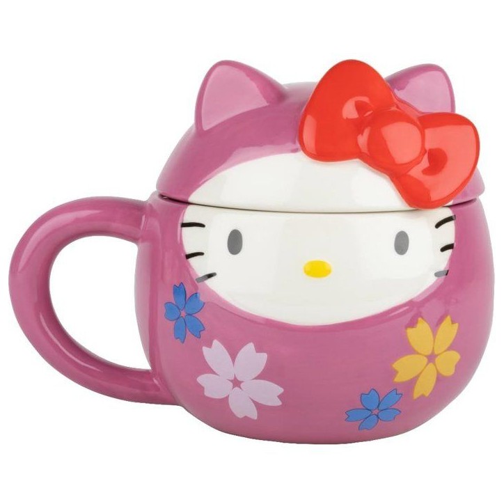 Tasse en céramique - Konix - Hello Kitty - Mug 3D - 320 ml - Motif Daruma - Rose