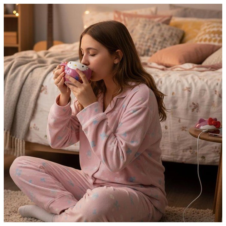 Tasse en céramique - Konix - Hello Kitty - Mug 3D - 320 ml - Motif Daruma - Rose