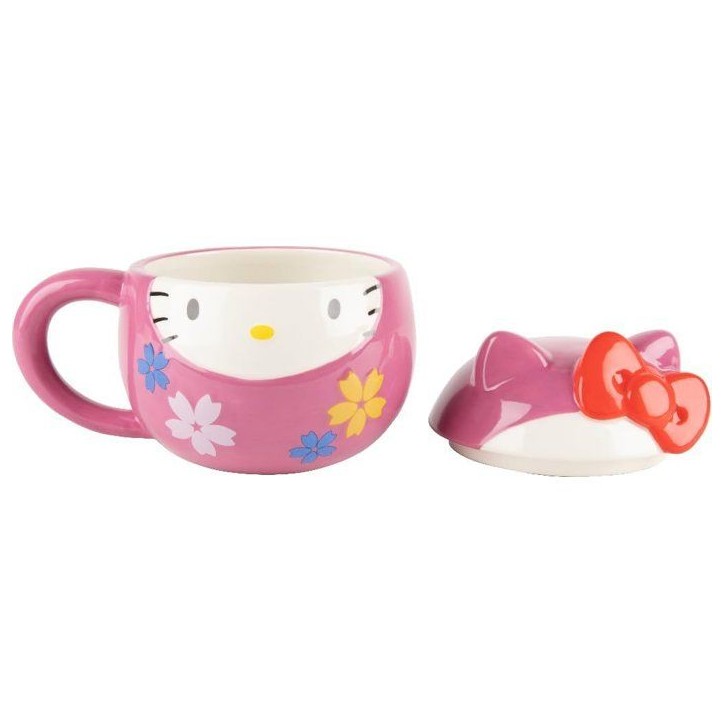Tasse en céramique - Konix - Hello Kitty - Mug 3D - 320 ml - Motif Daruma - Rose