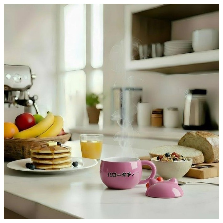 Tasse en céramique - Konix - Hello Kitty - Mug 3D - 320 ml - Motif Daruma - Rose