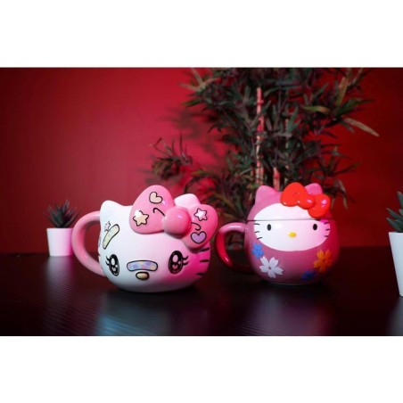 Tasse en céramique - Konix - Hello Kitty - Mug 3D - 500 ml - Motif Kawaii - Blanc et rose