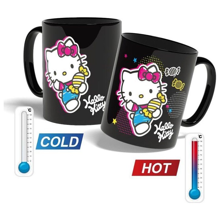 Mug thermoréactif - Konix - Hello Kitty - 320 ml - Motif bonbons - Noir Mug thermoréactif - Konix - Hello Kitty - 320 ml - Motif bonbons - Noir