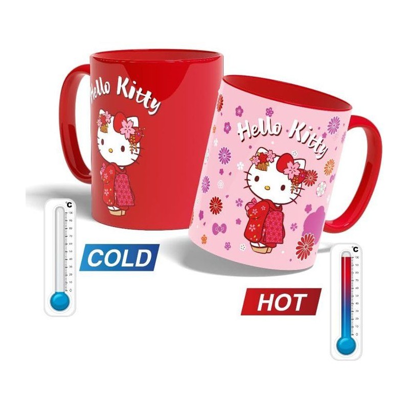 Mug thermoréactif - Konix - Hello Kitty - 320 ml - Motif kimono - Rou
