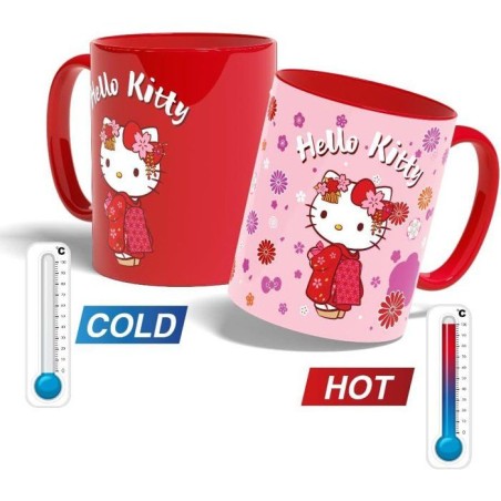 Mug thermoréactif - Konix - Hello Kitty - 320 ml - Motif kimono - Rou