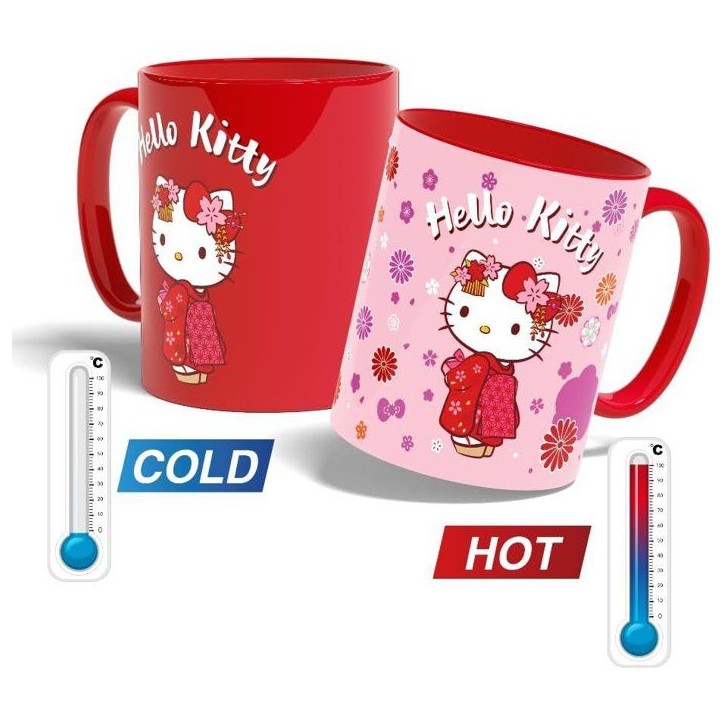 Mug thermoréactif - Konix - Hello Kitty - 320 ml - Motif kimono - Rouge Mug thermoréactif - Konix - Hello Kitty - 320 ml - Motif kimono - Rouge