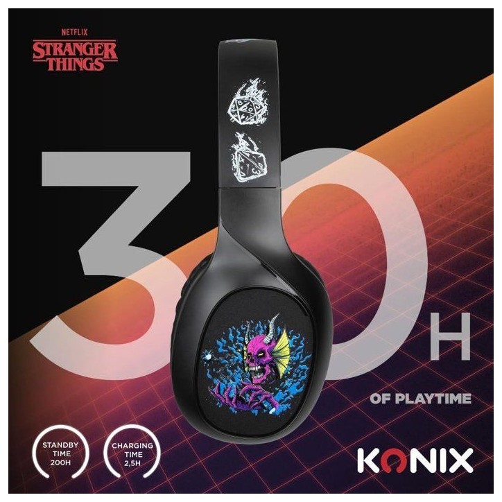 Casque audio - Sans fil - Konix - Stranger Things - Bluetooth 5.3 smartphones, tablettes - Microphone - Autonomie 30 h - Noir/ja Casque audio - Sans fil - Konix - Stranger Things - Bluetooth 5.3 smartphones, tablettes - Microphone - Autonomie 30 h - Noir/ja