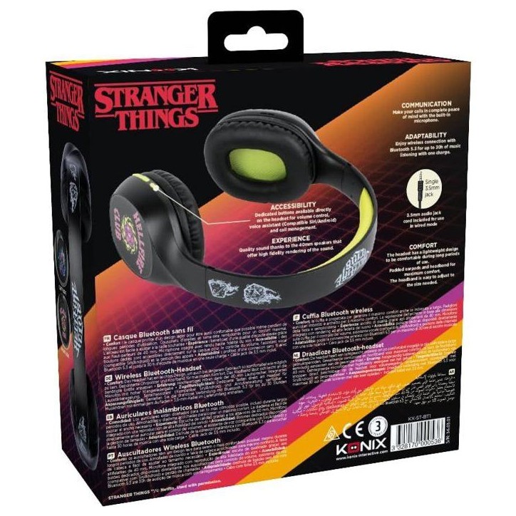 Casque audio - Sans fil - Konix - Stranger Things - Bluetooth 5.3 smartphones, tablettes - Microphone - Autonomie 30 h - Noir/ja Casque audio - Sans fil - Konix - Stranger Things - Bluetooth 5.3 smartphones, tablettes - Microphone - Autonomie 30 h - Noir/ja