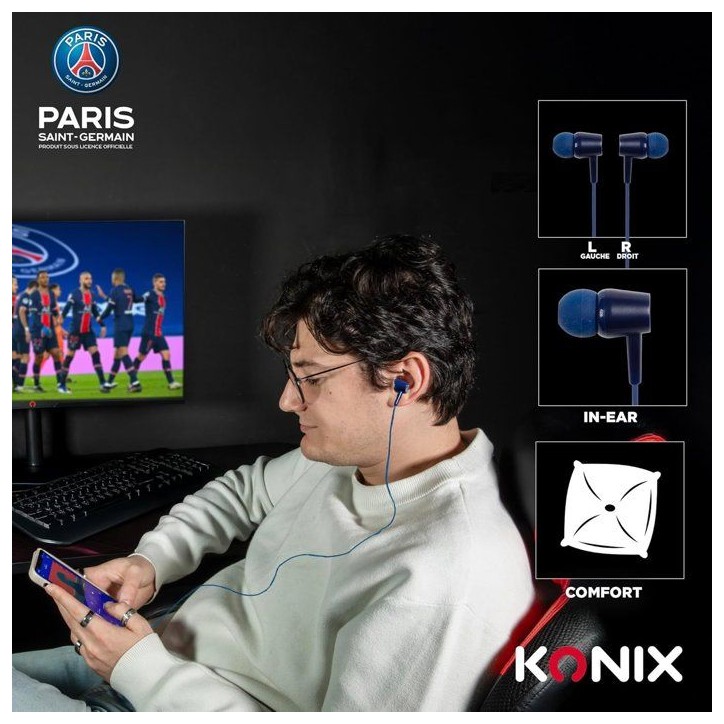 Écouteurs - Filaires - Konix - PSG - Haut-parleurs 10 mm - Microphone intégré - Connexion Jack 3,5 mm - Câble 1,4 m - Bleu Écouteurs - Filaires - Konix - PSG - Haut-parleurs 10 mm - Microphone intégré - Connexion Jack 3,5 mm - Câble 1,4 m - Bleu