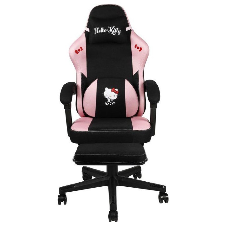Chaise de Bureau Gaming - KONIX - Hello Kitty - Inclinaison siege 150° - Revetement Tissu - Coussin - Repose-pieds - Noir et ro Chaise de Bureau Gaming - KONIX - Hello Kitty - Inclinaison siege 150° - Revetement Tissu - Coussin - Repose-pieds - Noir et ro