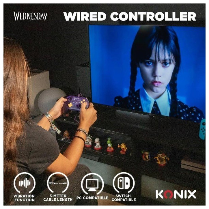 Manette de jeu - Nintendo Switch/Switch 2 et PC - Mercredi - Filaire - Violet et noir - Poignées anti-dérapantes Manette de jeu - Nintendo Switch/Switch 2 et PC - Mercredi - Filaire - Violet et noir - Poignées anti-dérapantes
