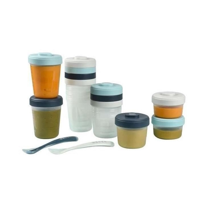 BÉABA - Lot 12 Portions Conservation et 2 Cuilleres Silicone - Pack 1er Repas - Storm BÉABA - Lot 12 Portions Conservation et 2 Cuilleres Silicone - Pack 1er Repas - Storm