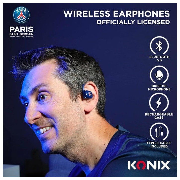 Écouteurs oreillette sport - Sans fil - Konix - PSG - Haut-parleurs 16,2 mm - Portée 10 m - Autonomie 12 h - Bluetooth 5.3 - B Écouteurs oreillette sport - Sans fil - Konix - PSG - Haut-parleurs 16,2 mm - Portée 10 m - Autonomie 12 h - Bluetooth 5.3 - B