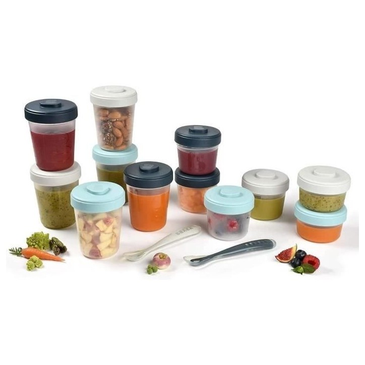BÉABA - Lot 12 Portions Conservation et 2 Cuilleres Silicone - Pack 1er Repas - Storm BÉABA - Lot 12 Portions Conservation et 2 Cuilleres Silicone - Pack 1er Repas - Storm