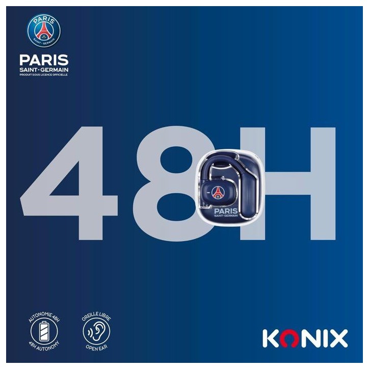 Écouteurs oreillette sport - Sans fil - Konix - PSG - Haut-parleurs 16,2 mm - Portée 10 m - Autonomie 12 h - Bluetooth 5.3 - B Écouteurs oreillette sport - Sans fil - Konix - PSG - Haut-parleurs 16,2 mm - Portée 10 m - Autonomie 12 h - Bluetooth 5.3 - B