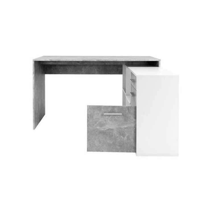 Bureau d'angle LONDON - Panneaux de particules - Décor béton structuré, blanc - 136 x 75 x 139 cm