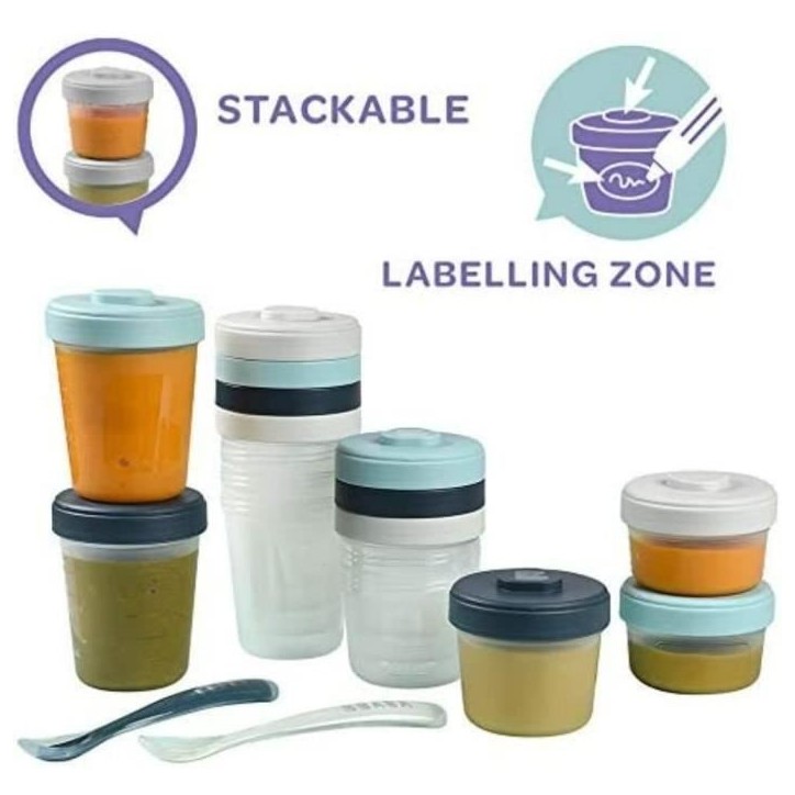 BÉABA - Lot 12 Portions Conservation et 2 Cuilleres Silicone - Pack 1er Repas - Storm BÉABA - Lot 12 Portions Conservation et 2 Cuilleres Silicone - Pack 1er Repas - Storm